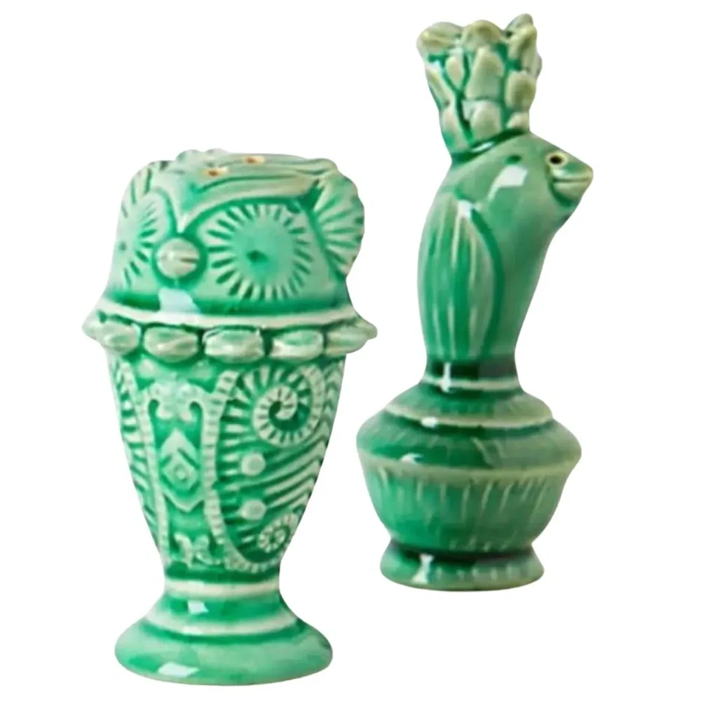 Anthropologie Salt + Pepper Shakers Shangri-La Green Ornate Stoneware NWT NIB - Picture 3 of 8